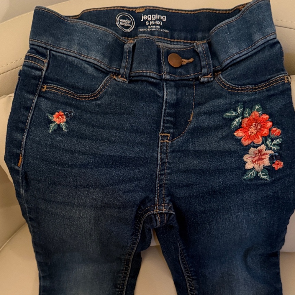 Wonder Nation Blue Denim Embroidered Jeggings